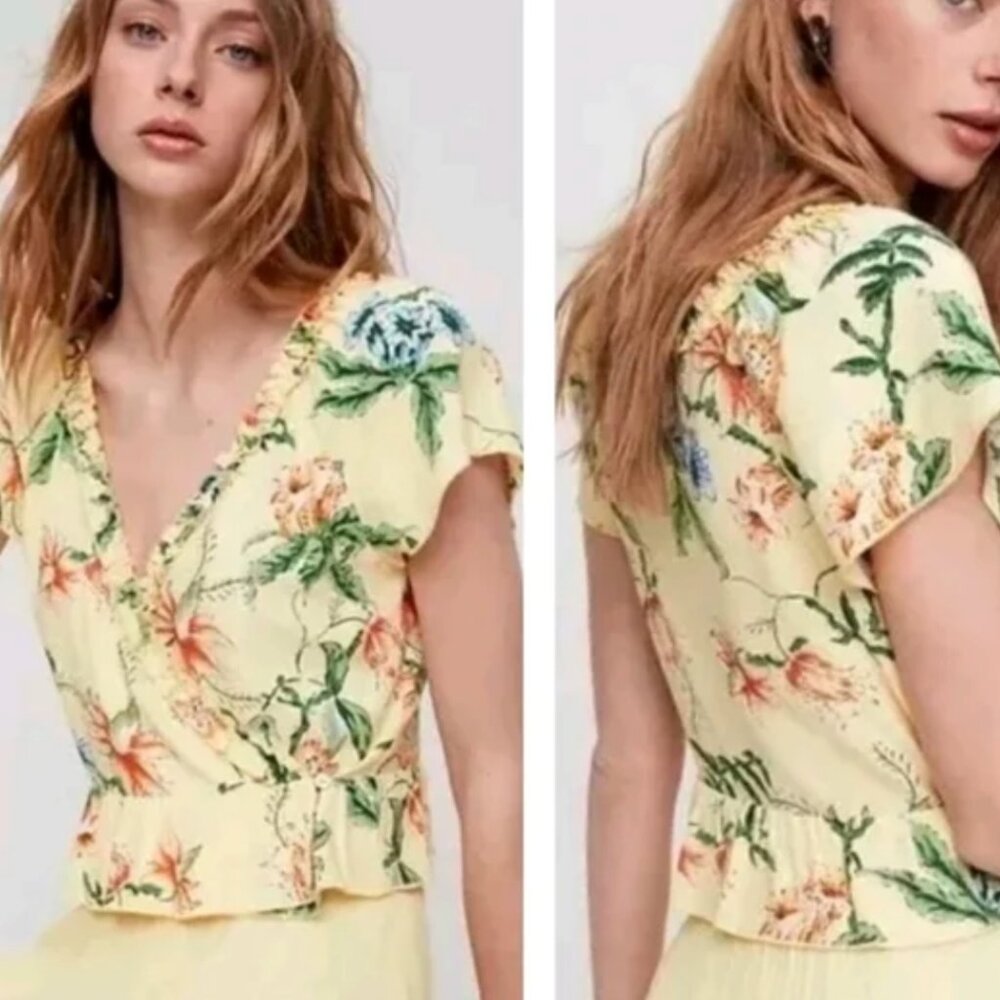 Aritzia Wilfred Aurelia Yellow Floral Wrap Top - Picture 4 of 12